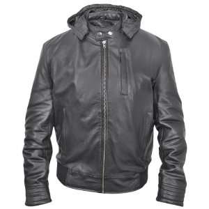  Xelement Mens X 008 Leather Jacket with Zip Out Hood 
