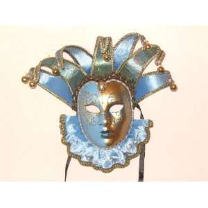 Light Blue and Gold Jolly Lillo Venetian Mask X4 