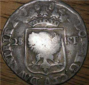 1684 Dutch SILVER 28 Stuiver   Holland Counterstamp   LARGE RARE COIN 