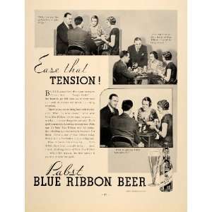 1934 Ad Premier Past Blue Ribbon Beer Liquor Bottle   Original Print 