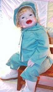   baby toddler doll Vintage outfit german full glass blue eyes 26