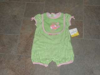 NWT Green White 2 pc Baby Girl Outfit Turtle Bib 3 6 mo  