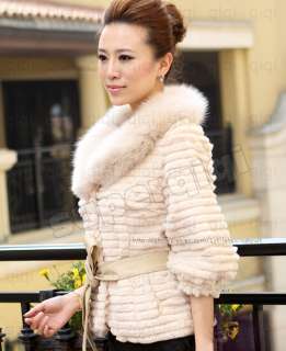   Genuine Rabbit Fur Coat Jacket Garment Fox Collar outwear clothing