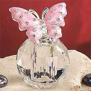  Pretty Pink Jeweled Butterfly On Crystal Perfume Bottle 