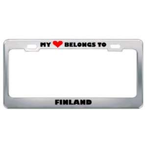 My Heart Belongs To Finland Country Flag Metal License Plate Frame 