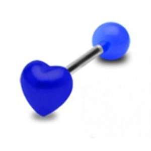  Tongue Ring Piercing Barbell with Blue Heart Design Top 