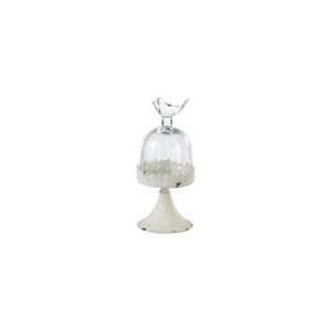  Set of 2 Bird Topped Cloches with Antique White Pedestal 