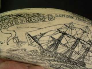 SCRIMSHAW REPLICA WHALE TOOTH THE SHIP NASSAU 1835  