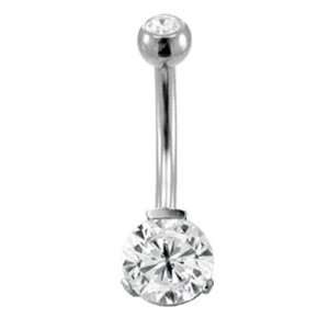 316L Surgical Steel Threaded Double Jeweled Steel Cast Belly Ring with 