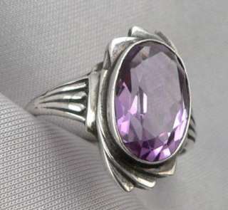 Vintage ART DECO Solid SILVER & 4.40ct AMETHYST Solitaire RING 