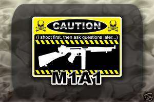 M1A1 Thompson SMG Gun decal sticker Caution  