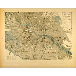  1893 Print Map Berlin German German Capital City Spree River 