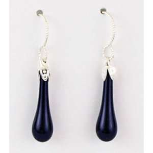  Fenton Art Glass   Shiny Black Teardrop Earring Jewelry