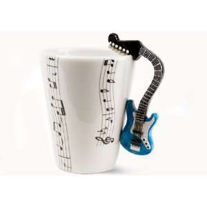  Guitar Blue / White Handmade Coffee Mug (10cm x 8cm)