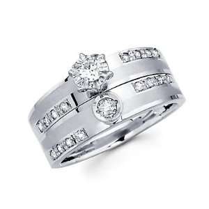 Size  5.5   .35ct Diamond 14k White Gold Two Ring Engagement Wedding 