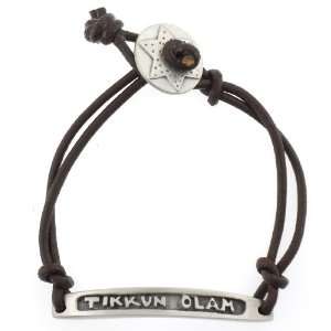 Tikkun Olam Repairing the World Pewter & Leather Bracelet
