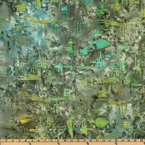  44 Wide Indian Batik Crosshatch Green/Yellow Fabric By 