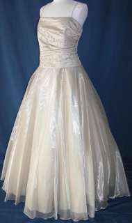   ball gown the color is champagne the dress is made from satin bodice