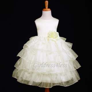 IVORY WEDDING PAGEANT TIERED ORGANZA FLOWER GIRL DRESS 12M 18M 2/2T 4 