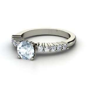  Tiana Ring, Round Aquamarine Platinum Ring with Diamond 