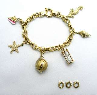 Unique 14K Gold Charm Bracelet w/Travel Sea Life Charms  