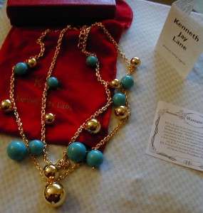   JAY LANE TURQUOISE RESIN AND GOLD BUBBLY BAUBLE DOUBLE STRAND NECKLACE