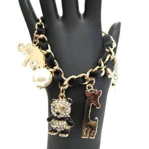 Knick Knack Little Bear & Elephant with Black Chain Theme Goldtone 