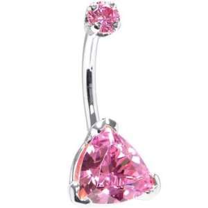   White Gold Pink Trillion Cz Internally Threaded Belly Ring Jewelry