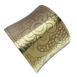  Iba Adjustable Cuff Gold Tone New Engraved Peacock Floral 