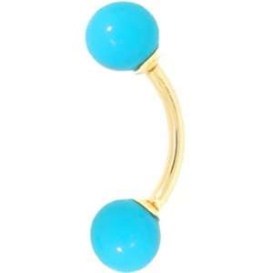  20 Gauge 1/2   Turquoise 14kt Yellow Gold Curved Barbell 