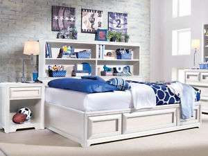 Youth White Full Size Bookcase Platform Bed  