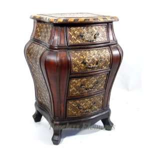 Rattan Wood Drawers Nightstand Chest Table Storage  