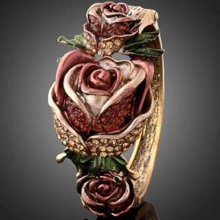 Swarovski Crystal Vintage Roses hinged bangle Bracelet  
