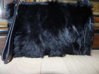   GAIL black soft rabbit hair fur chain purse bag Saks RARE $450  