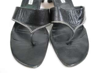 CHARLES DAVID Black Leather Thong Strap Heels Shoes 7.5  