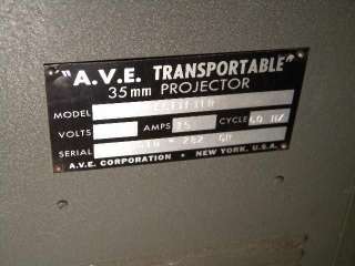   Audio Visual Equipment Corp A.V.E. 35mm Movie Theater Projector  