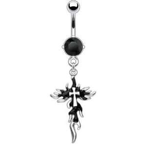  Black Cross Flaming Gothic Dangling Navel Ring Jewelry