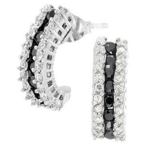   Black and White Cubic Zirconia Hoop Earrings Puresplash Jewelry