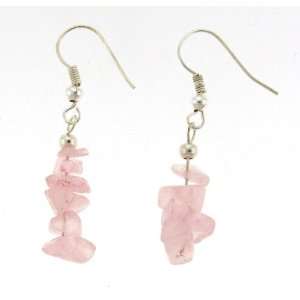  Rose Quartz Chip Earrings   Silver Plated Jewelry