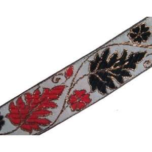  Jacquard Ribbon Trim Red Black White Leaf Pattern 3 Yd Border 