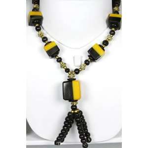  Black and Yellow Beaded Necklace   Beads 