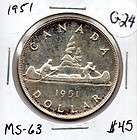 1951 bank of canada silver dollar ms 63 g24 returns
