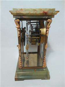 Antique Ansonia Gilded Brass Green Onyx Crystal Regulator Clock Open 