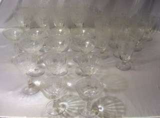 30x Fostoria Clear Etched Depression Glass Glasses Lot  June  Flowers 