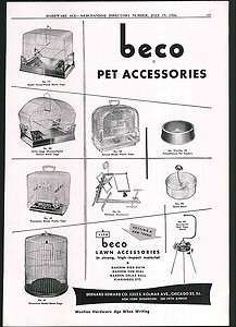 1954 ad Beco Bird Cages Bernard Edward Co ORIGINAL ADVERTISING  