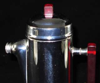 ART DECO MACHINE AGE 1930s COCKTAIL SHAKER GLEAMING CHROMIUM RED 