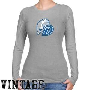 NCAA Drake Bulldogs Ladies Ash Distressed Logo Vintage Long Sleeve 