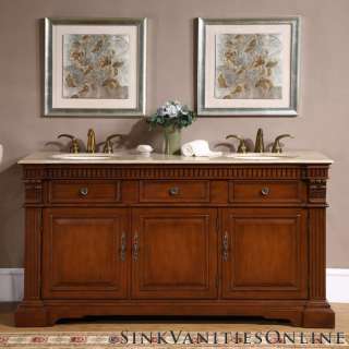     Travertine Stone Counter Top Bathroom Double Sink Vanity Cabinet