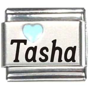  Tasha Light Blue Heart Laser Name Italian Charm Link 