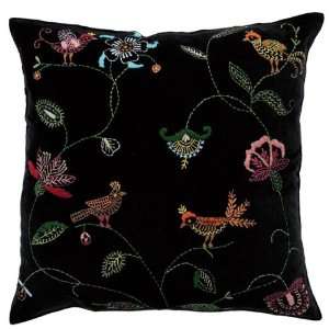  April Cornell Cushion 16   Bird Embroidery Black Patio 